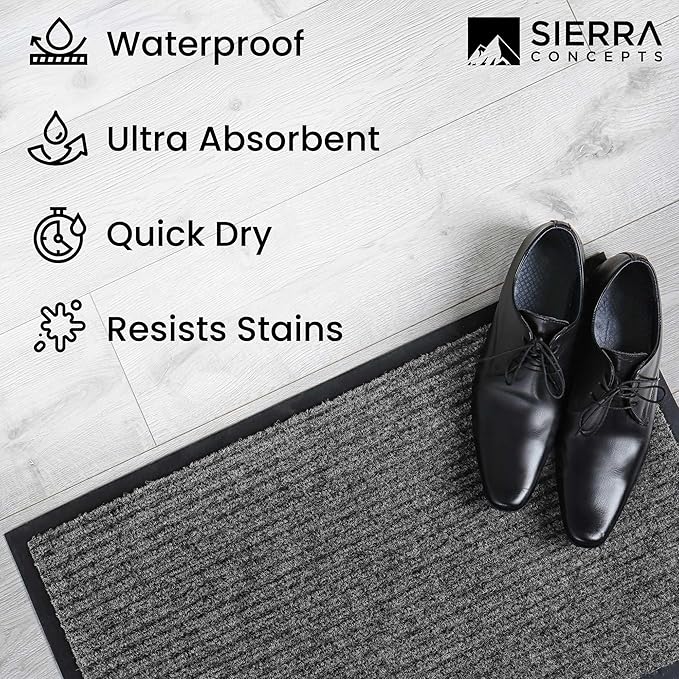 Front Door Mat, Indoor Outdoor Welcome Muddy Doormat, 36x24 Battleship Gray | - Image 5