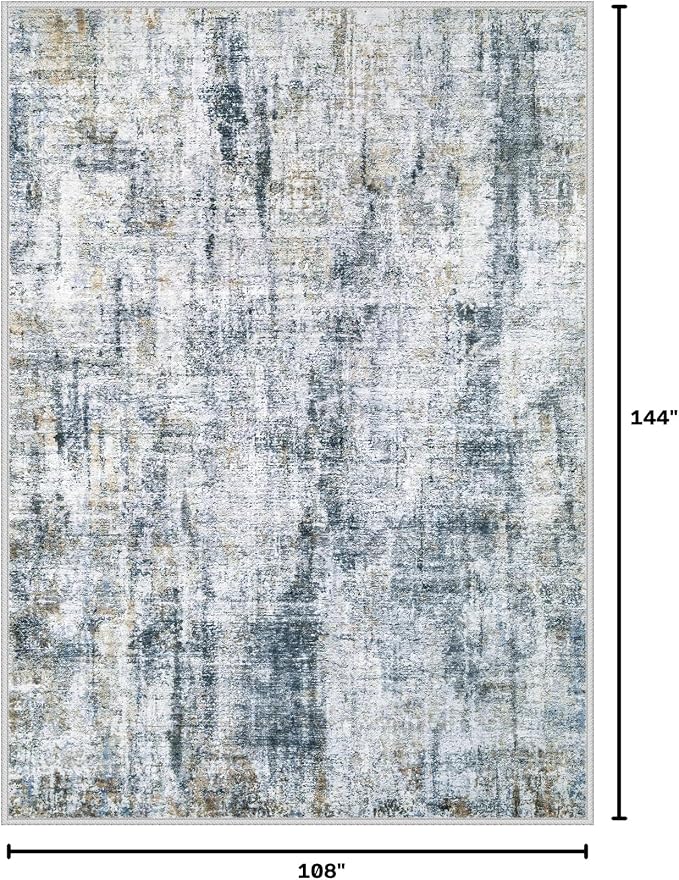9x12 Area Rugs Washable Rug: Abstract Neutral Rugs Modern Non Slip Area Rug - Image 2
