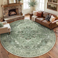 RELEANY Washable Area Rug, Round 8ft, Water Repellent, Pet Friendly, Vintage by RELEANY