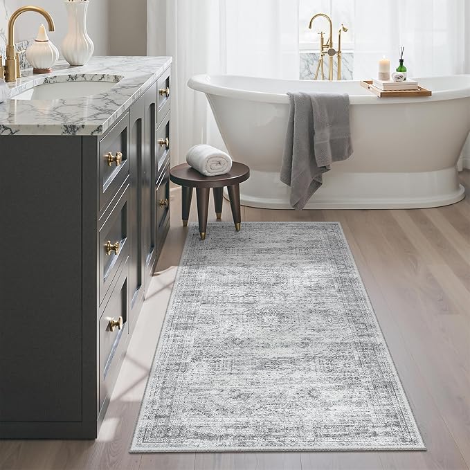 Soalmost 2x4 Washable Rugs for Kitchen, Small Area Rug Grey | Non-Slip Vintage - Image 4