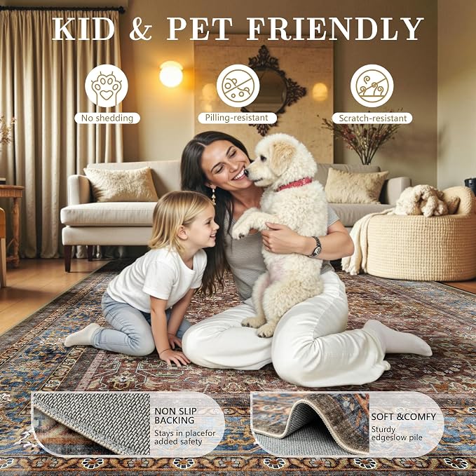 6x9 Area Rugs - Washable Vintage Retro Living Room Rug, Soft Ultra Thin Non - Image 5