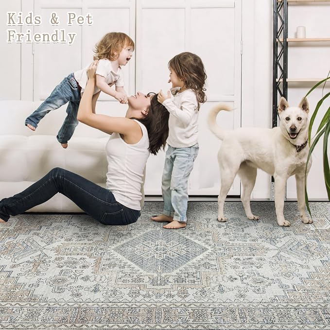 6x9 Washable Area Rugs for Living Room, Dining Room- Retro Taupe | Ultra Soft - Image 4
