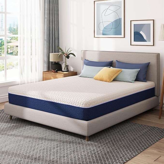 10 Inch Queen Size Mattress, Gel Cooling Memory Foam Mattress in A Box, Medium Firm Feel for Back Pain Relief, CertiPUR US Certified