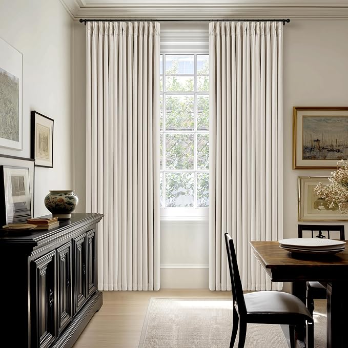Pinch Pleated 100% Blackout Thick Linen Curtains 84 Inch Long Natural | Thick - Image 9