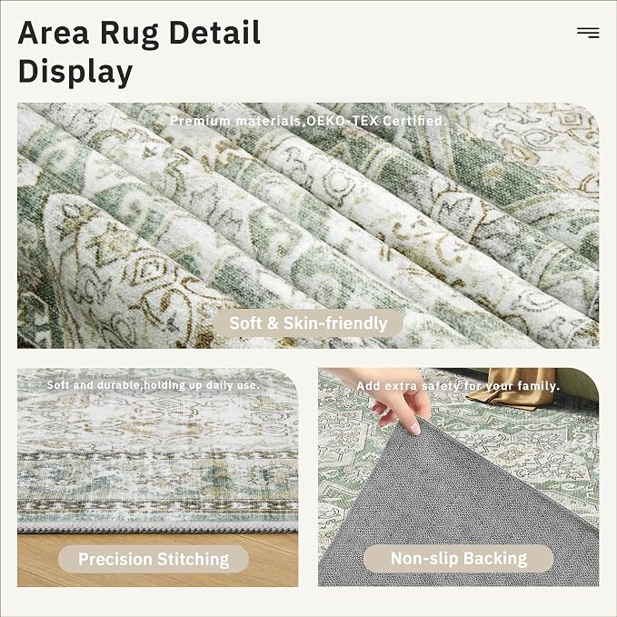 Soalmost 3x5 Rugs, Small Washable Kitchen Entryway Area Rug Green/Brown | - Image 6
