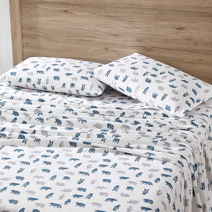 Eddie Bauer- Twin XL Sheet Set, Cotton Flannel Bedding Set, Brushed for Extra Softness, Cozy Home Décor (Bear Mountain Grey, Twin XL)