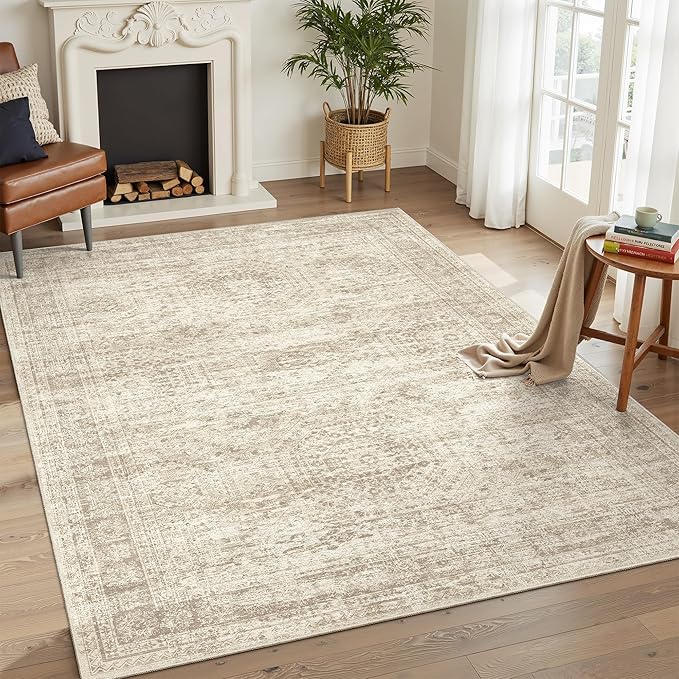 Soalmost 6x9 Area Rug for Living Room Washable Rugs Non-Slip Beige | Low-Pile by Soalmost