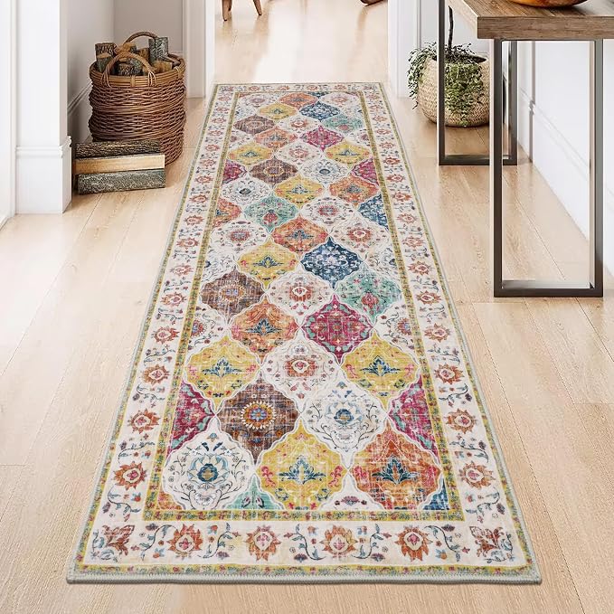HEBE Hallway Runner Rug 2'x6', Washable Non Slip Kitchen Rug Runner | Soft Boho - Image 8