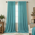 Pitalk Teal Linen Curtains 84 Inches Long 2 Panels Back Tab Rod Pocket Pleated by Pitalk