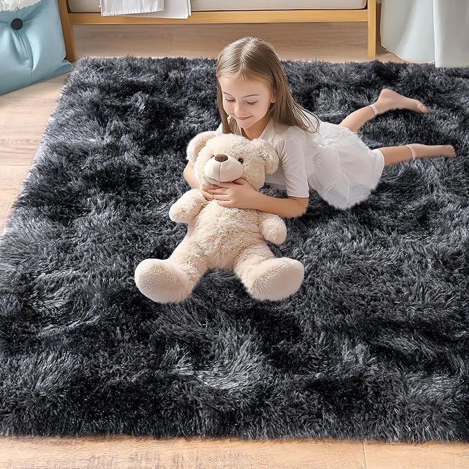 Pionblank Fluffy Area Rug for Bedroom 4x6, Indoor Plush Carpet, Dark Grey | - Image 7
