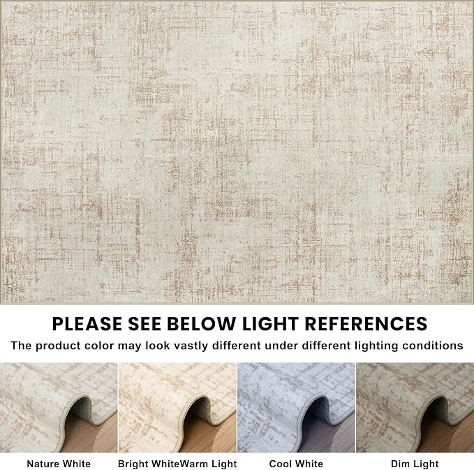 10x12 Area Rug for Living Room Bedroom: Non-Slip Modern Beige White | Machine - Image 9