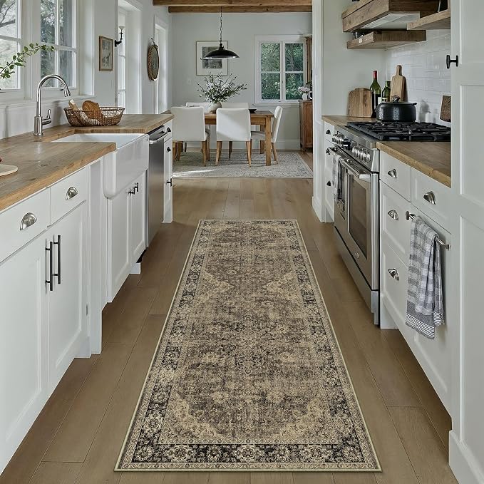 2x6 Brown Retro Floral Washable Runner Rug - Image 3