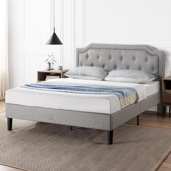 Zinus Kellen Upholstered Scalloped Platform Bed Frame, Mattress Foundation, Wood Slat Support, No Box Spring Needed, Eco Friendly WonderBox (TM), Easy Assembly, Dark Grey, King