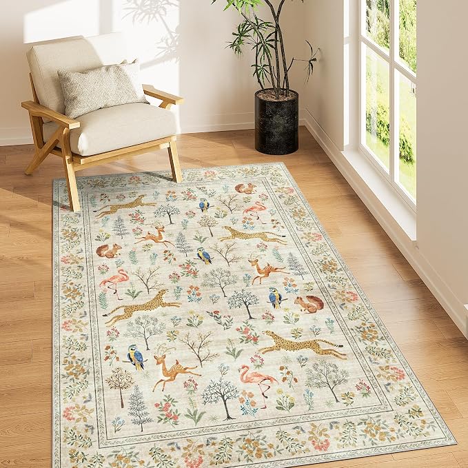 DUKINO 4x6 Area Rug, Non Slip Animal Washable Rug by DUKINO
