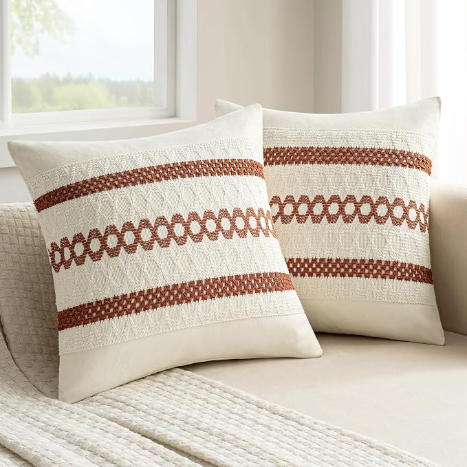 MIULEE Set of 2 Fall Rust Decorative Pillow Covers 20x20 | Farmhouse Boho Couch by MIULEE