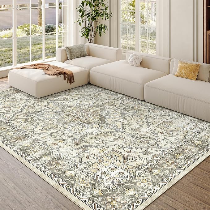 5x7 Area Rugs for Living Room, Large Washable Rug, Dining Room, Low Pile by Zesthome