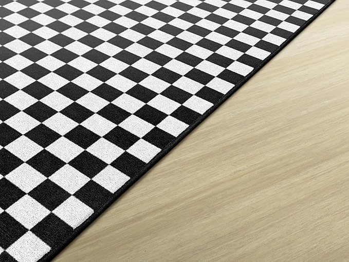 Flagship Carpets Schoolgirl Style Black and White Checkerboard Educational Area Rug for Kids Room Seating Décor, Children's Classroom, Play Carpet for Teaching and Playroom, 5' x 7'6"