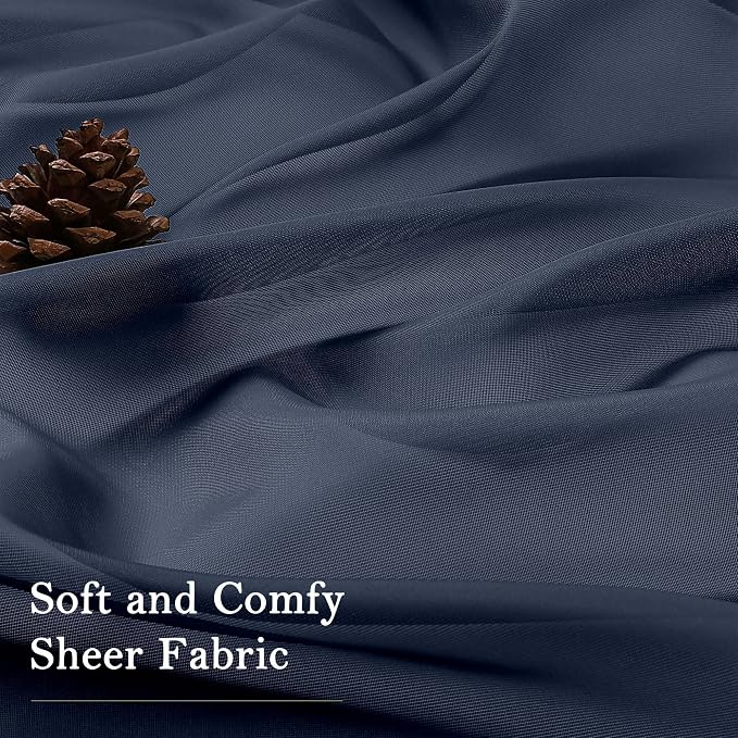 Navy Blue Sheer Curtains 63 Inch Length 2 Panels, Rod Pockets Window Treatments - Image 5