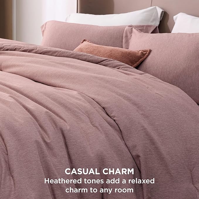 Bedsure Queen Comforter Set - Dusty Rose Soft Bedding for All Seasons, Cationic Dyed Bed Set, 3 Pieces, 1 Queen Size Comforter (90"x90") and 2 Pillow Shams (20"x26"+2")