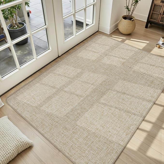 Ultra Thin Indoor Door Mat 17"x29", Non Slip Door Mat, Khaki | Low-Profile by LEKEEPGO