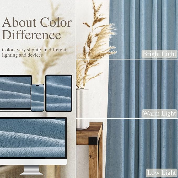 Blue Linen Curtains for Living Room 2 Panels Set Extra Long Back Tab Light - Image 4