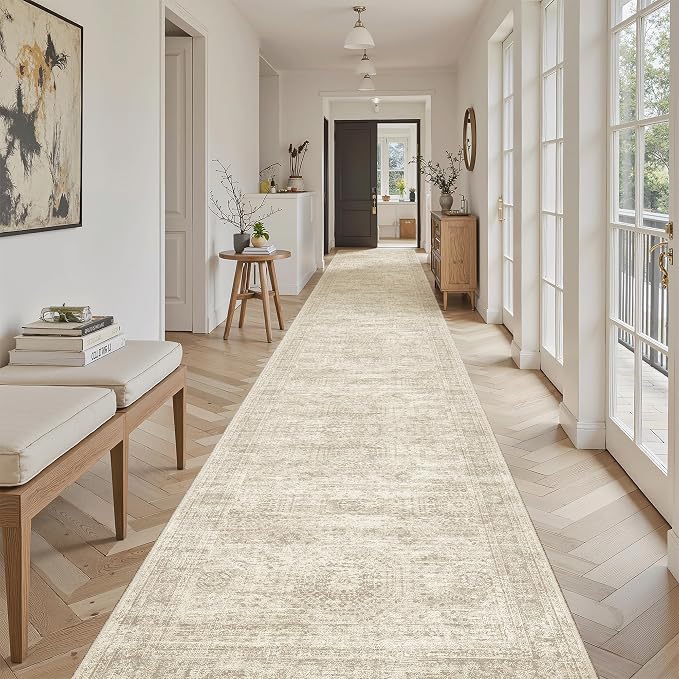 Soalmost Washable 3x18 Hallway Runner Rug Non-Slip Kitchen Entry Rugs Beige | - Image 2