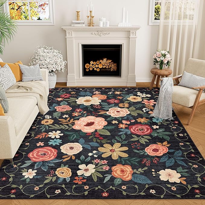 DUKINO 5x7 Area Rugs, Floral Washable Rug by DUKINO
