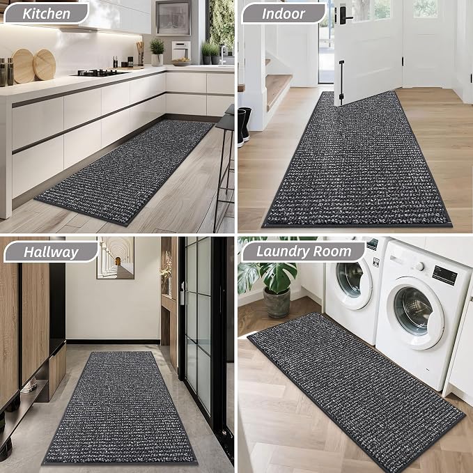 BEQHAUSE Dirt Trapper Door Mat 20"x48", Non-Slip Washable Doormat, Charcoal | - Image 8
