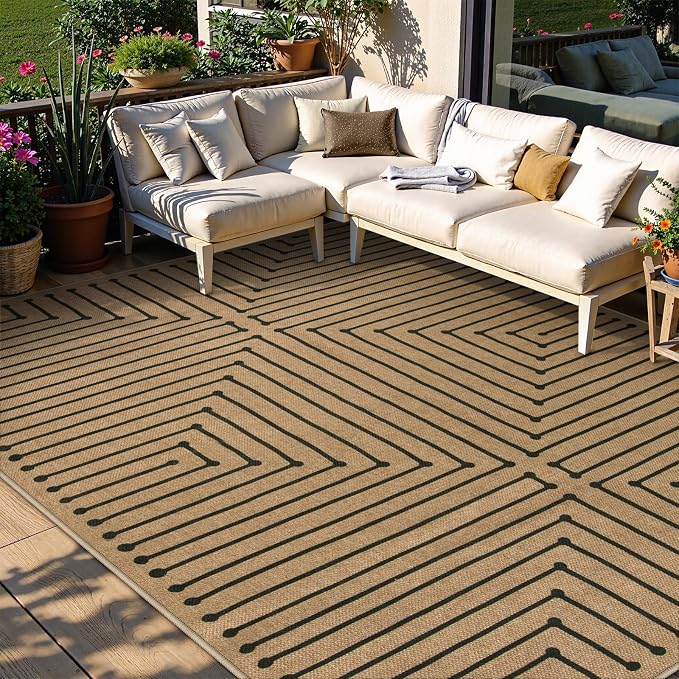 Lahome Tan Rug for Living Room, Geometric 8x10 Washable Nature Easy Jute Rug | by Lahome