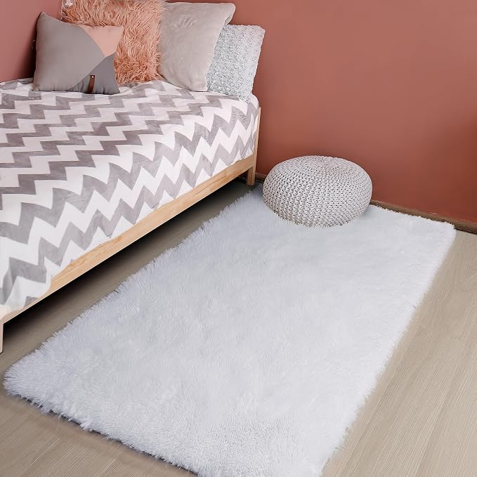 Amdrebio White Fuzzy Furry Small Kids Area Rug 3x5 - Image 5