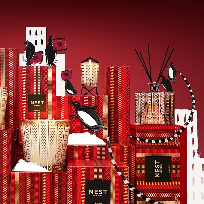 NEST New York Reed Diffuser, Holiday - 5.9 fl oz - Fragrance for Up to 90 Days - Reusable, Refillable Glass Holder - Includes 8 All-Natural Reed Sticks - Flame Free