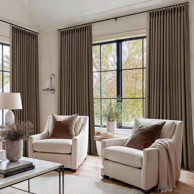 80 Inch Dark Brown Thick Linen Blackout Pinch Pleat Curtains - Image 7