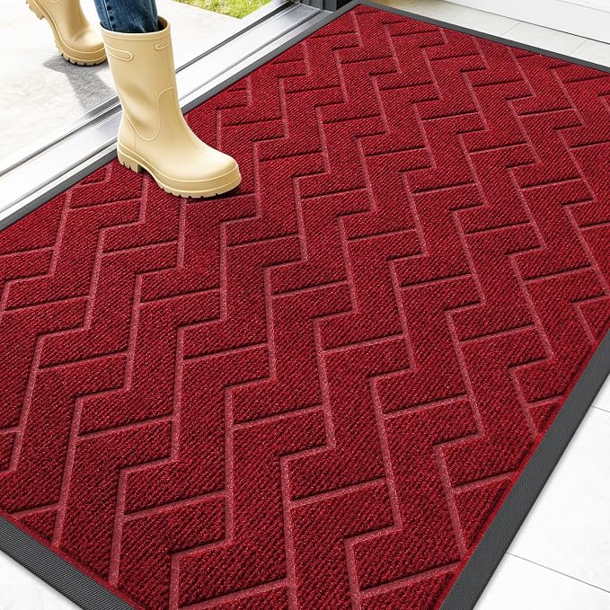 OLANLY Front Door Mat Outside 47x32, All-Season Absorbent Rubber Doormat | Wine by OLANLY