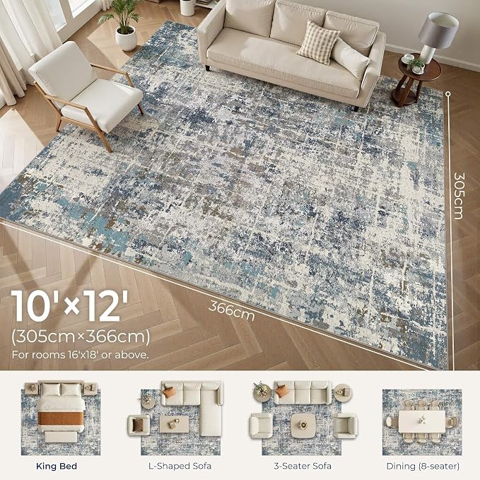 DMOYEST Area Rug Living Room Rugs 10x12 Washable Abstract Carpet | Neutral - Image 2