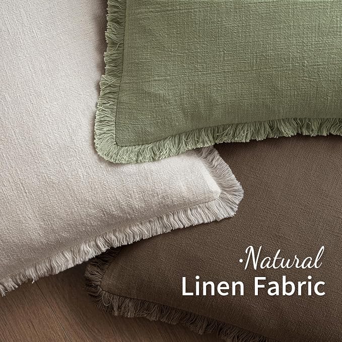 MIULEE Linen Fringe Decorative Fall Pillow Covers Chocolate Brown 26x26 | Set - Image 4