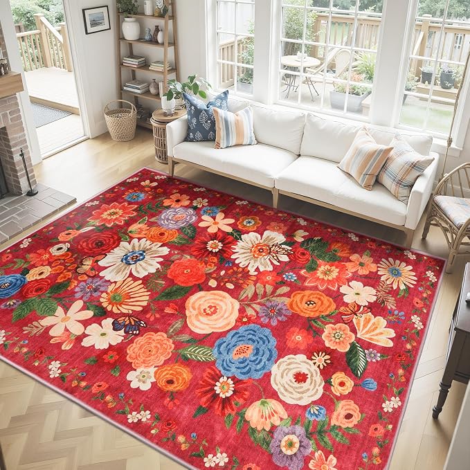 Floral Area Rug 8x10 for Living Room Bedroom | Non Slip; Stain Resistant; by WelcometoBabovid