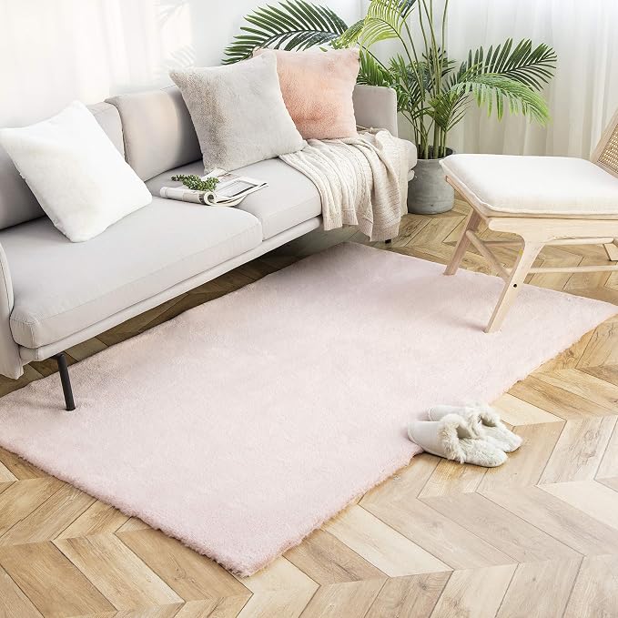 Ashler Faux Fur Rug, Ultra Soft Faux Rabbit Fur, 4 x 6 Feet Rectangle, Machine by AshlerHomeDeco