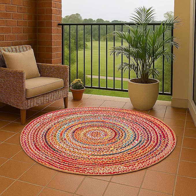 Hausattire Braided Boho Round Rug, 5 ft | Jute/cotton blend, hand woven - Image 7