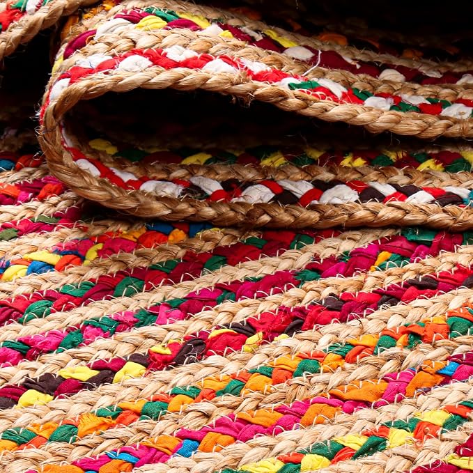 Hausattire Braided Boho Round Rug, 5 ft | Jute/cotton blend, hand woven - Image 10