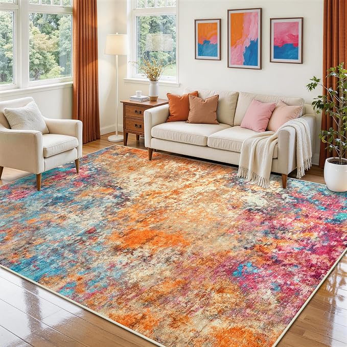 8x10 Area Rugs for Living Room Washable Bedroom Dining Room Colorful | Modern - Image 3