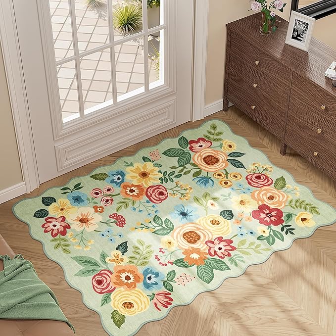 DUKINO 2x3 Rugs for Entryway, Floral Door Mat Washable Kitchen Rugs, Low Pile - Image 3