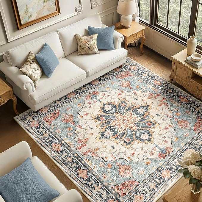 RELEANY Washable Area Rug, Square 6'x6', Water Repellent, Pet Friendly by RELEANY