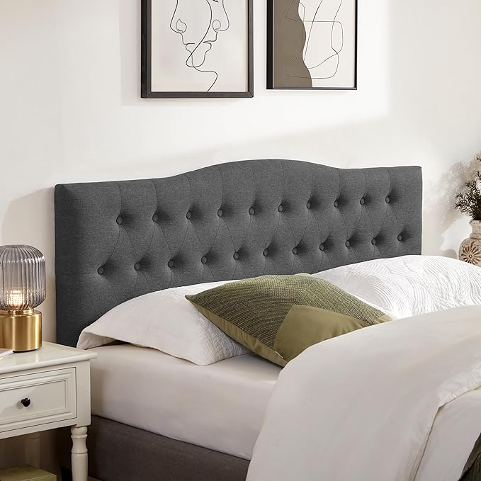 Tufted Upholstered Headboard Full Size, Sturdy and Durable Solid Wood Full XL headboard, Fabric Headboard Adjustable Height from 37” to 51”, Modern Button Diamond Design Head Board, Black