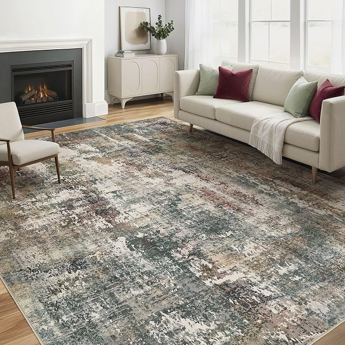 LOONGRUG 6x9 Area Rugs Washable Neutral Modern Living Room Rug Green Red | by LOONGRUG