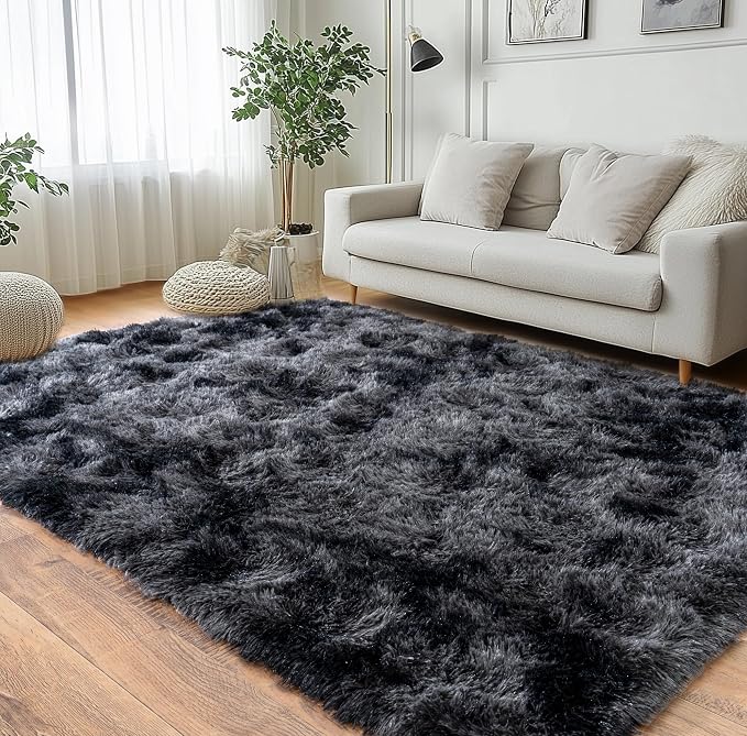 Super Fluffy Area Rug for Living Room 5x7, Shaggy Carpet, Dark Grey | Modern - Image 8
