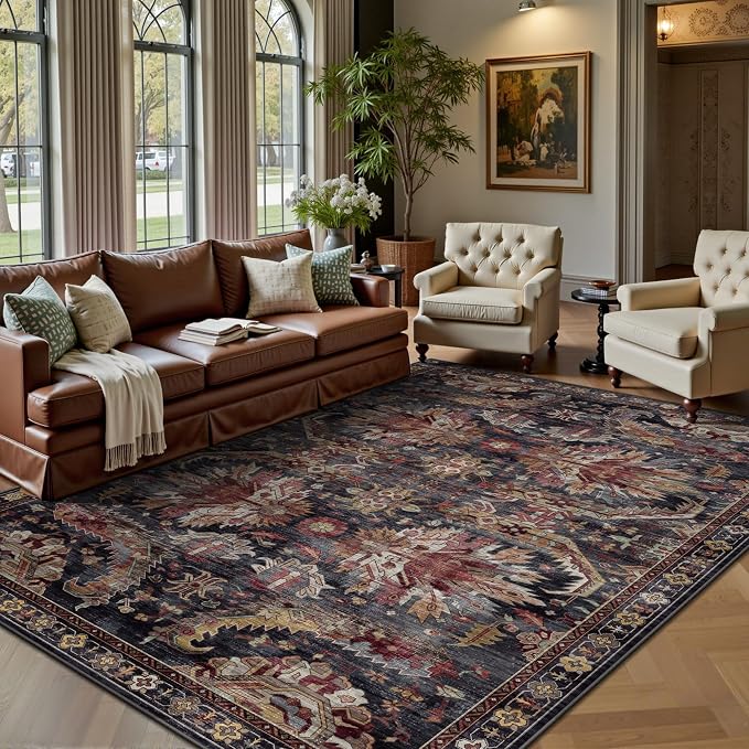 5x7 Area Rugs, Vintage Retro Soft Washable Rug, Non-Slip Low Pile Rugs by Yarooge