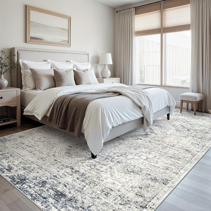 Soalmost 7x10 Area Rug for Living Room Washable Rugs Non-Slip Blue/Ivory | - Image 3
