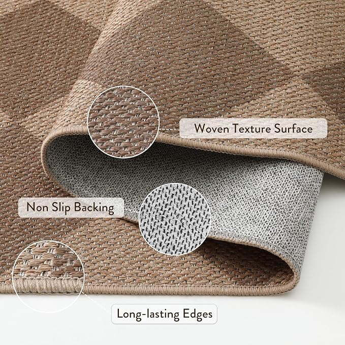 Lahome Checkered Easy Jute Outdoor Runner Rug, 2x6 Kitchen Rugs Washable | - Image 3