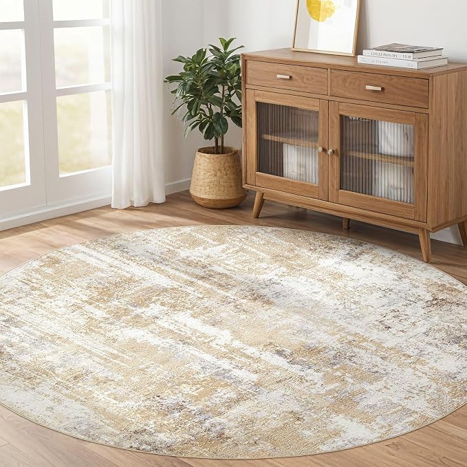 LOONGRUG Round Rug 8x8 Washable Large Neutral Modern Abstract Circle Rugs | - Image 8