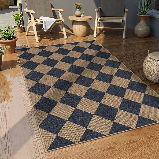 Lahome Checkered Easy Jute 3x5 Outdoor Rug, Washable Rugs - Image 5